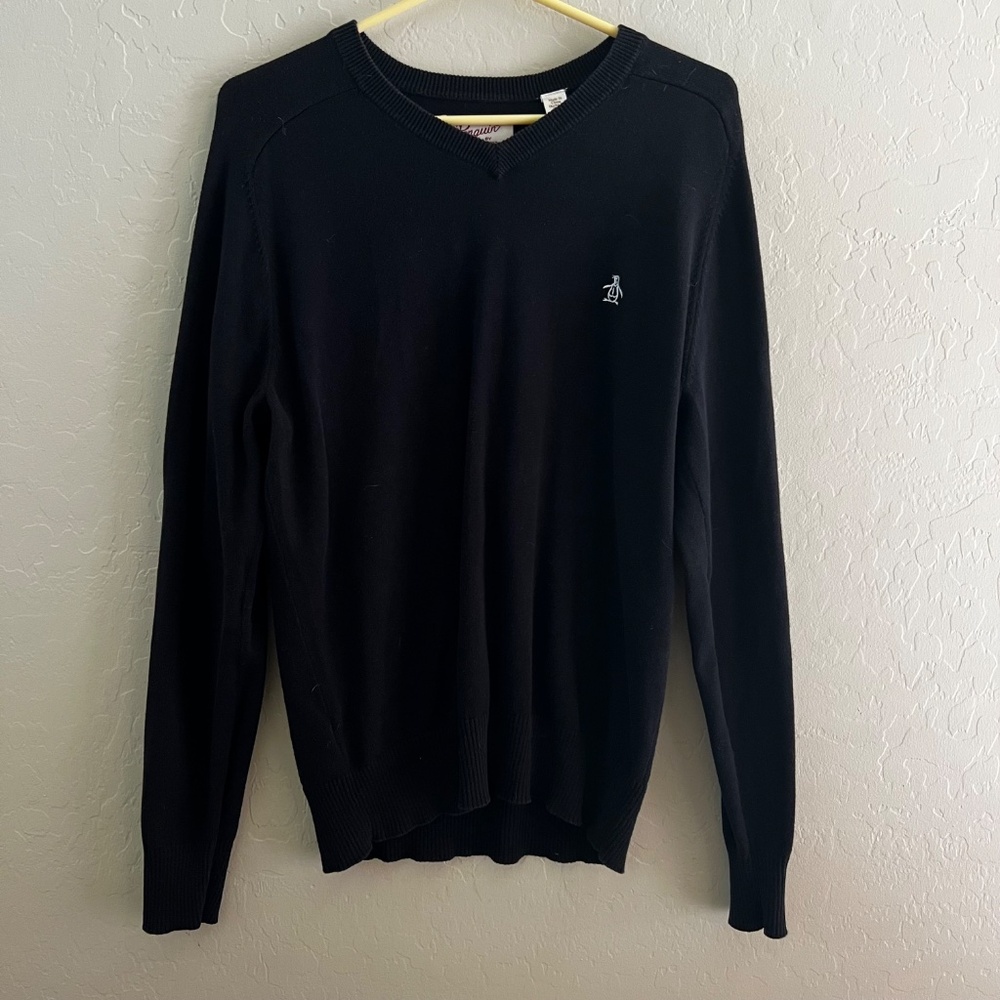 Men’s Black Cotton V-Neck Sweater